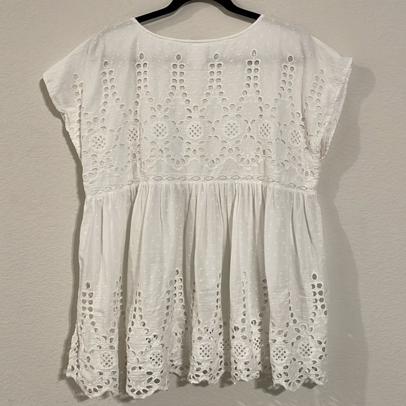 Ivy Jane Anthropologie Women LRG Babydoll Tunic White 100% Cotton Floral Eyelet - Picture 5 of 14